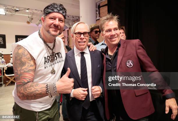 Greg Polisseni, Tommy Hilfiger and Andy Hilfiger backstage at Kia STYLE360 Hosts Andy Hilfiger Presents ARTISTIX By Greg Polisseni S/S '18 at...