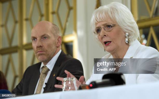 New Icelandic Prime minister Johanna Sigurdardottir attends a press conference with Icelandic Finance Fisheries and Agriculture minister Steingrimur...