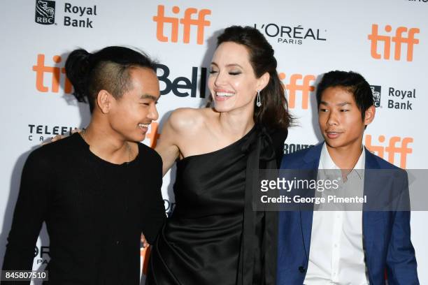 Pax Jolie-Pitt, Angelina Jolie and Maddox Jolie-Pitt attend 2017 Toronto International Film Festival - "First They Killed My Father" Premiere at...