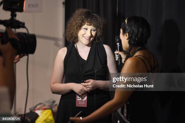 Designer Mimi Prober prepares backstage at the Mimi Prober fashion show during New York Fashion Week: The Shows at Gallery 3, Skylight Clarkson Sq on...