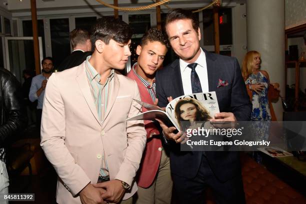 Model Dante Saverio Amato, Jan Luis Castellanos and Actor Vincent De Paul attend the fashion week celebration with DuJour Magazine hosted by Cindy...