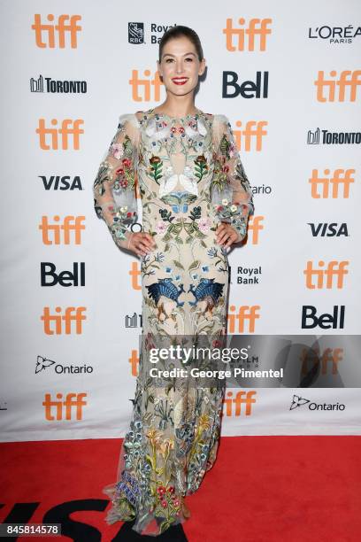 Rosamund Pike attends the "Hostiles" premiere during the 2017 Toronto International Film Festival at Princess of Wales Theatre on September 11, 2017...