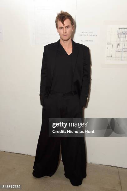 Barron Hilton poses backstage at Hakan Akkaya fashion show during New York Fashion Week: The Shows at Gallery 2, Skylight Clarkson Sq on September...