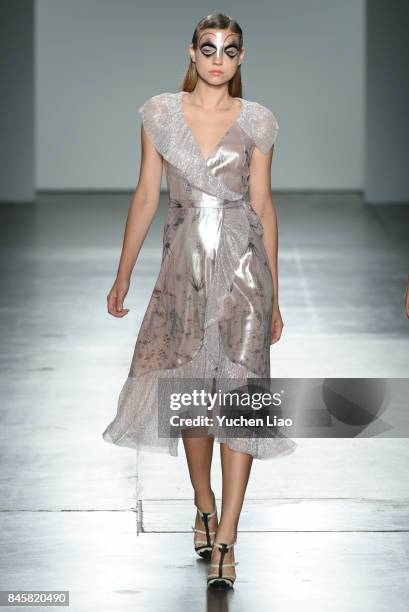 Model walks the runway for Katty Xiomara fashion show during New York Fashion Week at Pier 59 on September 11, 2017 in New York City.