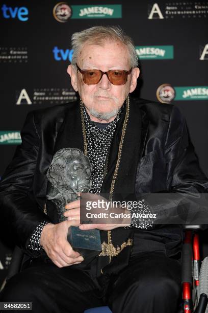 Director Jesus Franco poses after receiving the Goya of Honor award during the Goya Cinema Awards 2009 ceremony on February 01, 2009 at the Palacio...