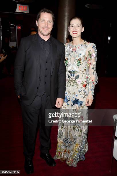 Christian Bale and Rosamund Pike attend the "Hostiles" premiere during the 2017 Toronto International Film Festival at Princess of Wales Theatre on...