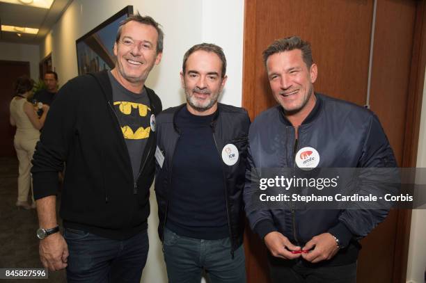 Jean Luc Reichmann, Bruno Solo and Benjamin Castaldi attend the Aurel BGC Charity Benefit Day 2017 on September 11, 2017 in Paris, France.