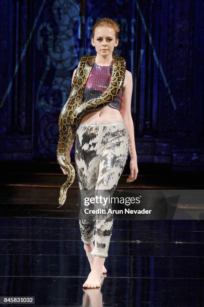 Model walks the runway for the 21 Reasons Why by Madeline Stuart fashion show during New York Fashion Week NYFW Art Hearts Fashion at The Angel...