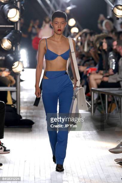 Model walks the runway for TRESemme Helmut Lang Seen By Shayne Oliver fashion show during New York Fashion Week on September 11, 2017 in New York...