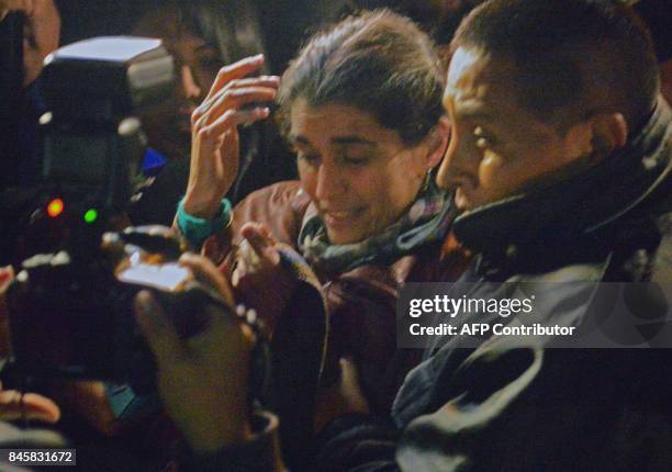 Former Peruvian ballet dancer Maritza Garrido Lecca leaves the Piedras Gordas Prison on the outskirts of Lima on September 11 after serving a 25 year...