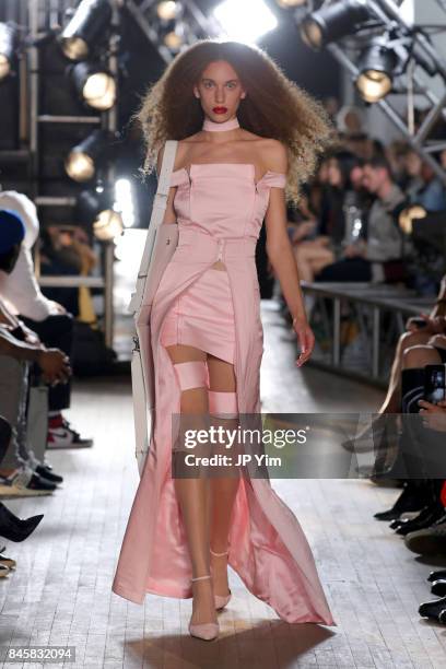 Model walks the runway for TRESemme Helmut Lang Seen By Shayne Oliver fashion show during New York Fashion Week on September 11, 2017 in New York...