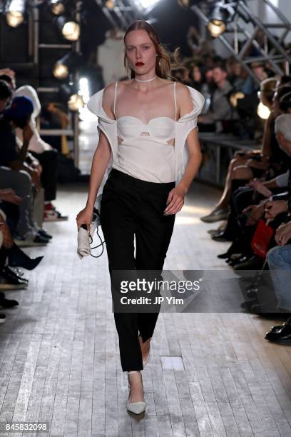 Model walks the runway for TRESemme Helmut Lang Seen By Shayne Oliver fashion show during New York Fashion Week on September 11, 2017 in New York...
