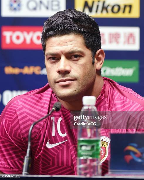 Player Hulk of Shanghai SIPG, attends a press conference ahead of the AFC Champions League 2017 Quarterfinals 2nd round match between Guangzhou...