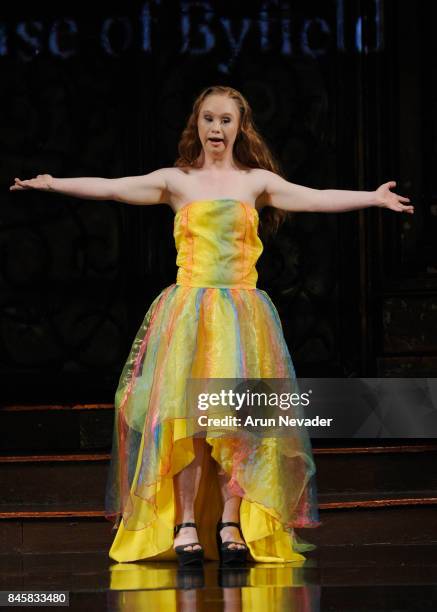 Model Madeline Stuart walks the runway for the House of Byfield fashion show during New York Fashion Week NYFW Art Hearts Fashion at The Angel...