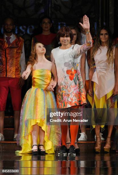 Model Madeline Stuart walks the runway for the House of Byfield fashion show during New York Fashion Week NYFW Art Hearts Fashion at The Angel...