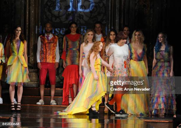 Model Madeline Stuart walks the runway for the House of Byfield fashion show during New York Fashion Week NYFW Art Hearts Fashion at The Angel...