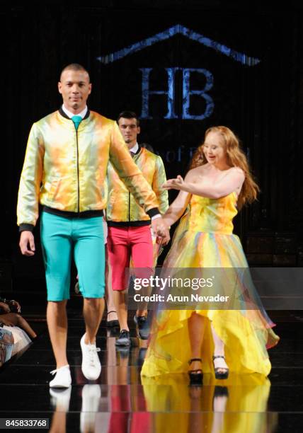 Model Madeline Stuart walks the runway for the House of Byfield fashion show during New York Fashion Week NYFW Art Hearts Fashion at The Angel...