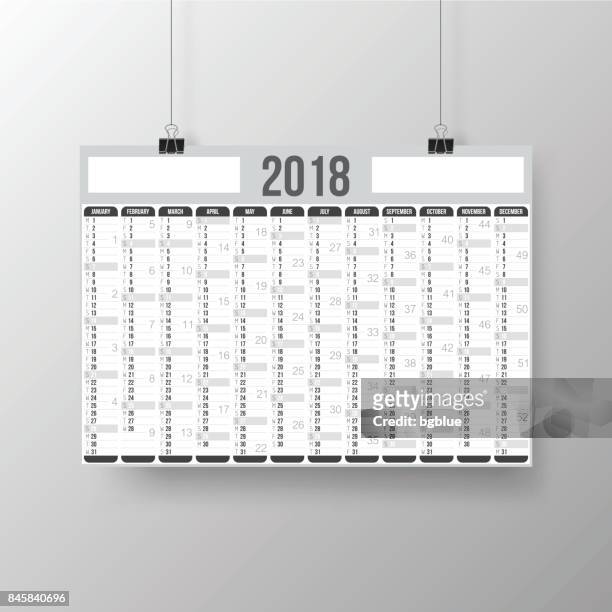 illustrazioni stock, clip art, cartoni animati e icone di tendenza di calendario 2018 - poster su brackground grigio - 2018 calendar