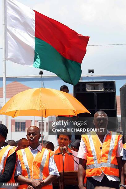 The mayor of Antananarivo, Andry Rajoelina , holds a meeting before several thousands of supporters in the main square of the Madagascan capital on...