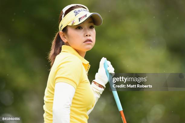 Kaori Aoyama of Japan watches her tee shot on the 2nd hole during the first round of the 50th LPGA Championship Konica Minolta Cup 2017 at the Appi...