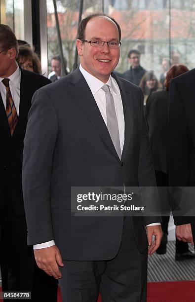 Prince Albert II of Monaco arrives at the house of state goverment of North-Rhine westfalia during his fund raising visit in Duesseldorf on February...
