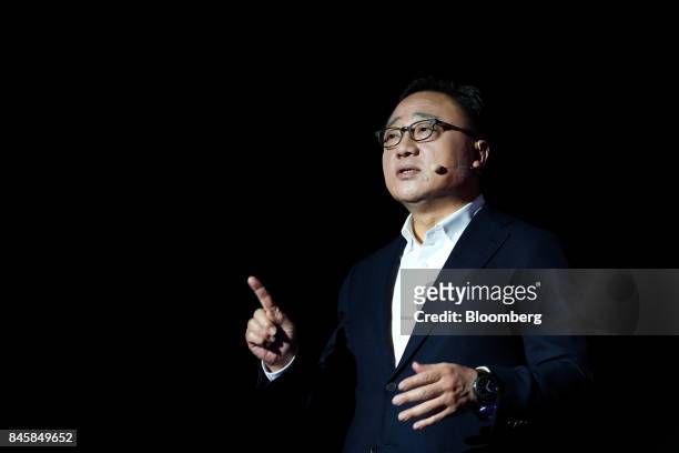 Koh, president of mobile communications at Samsung Electronics Co., speaks during a media event for the company's Galaxy Note 8 smartphone in Seoul,...