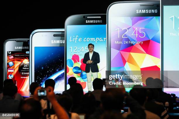 Koh, president of mobile communications at Samsung Electronics Co., speaks during a media event for the company's Galaxy Note 8 smartphone in Seoul,...