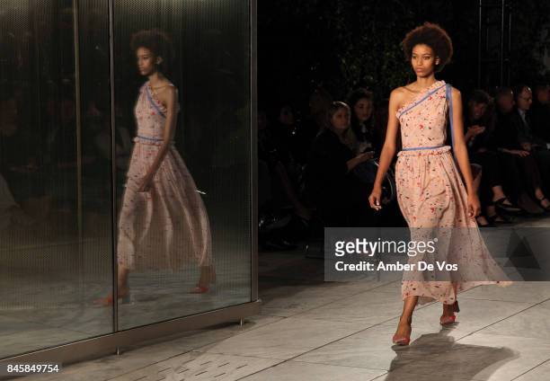 Model walks the runway at the Carolina Herrera show at The Museum of Modern Art on September 11, 2017 in New York City.