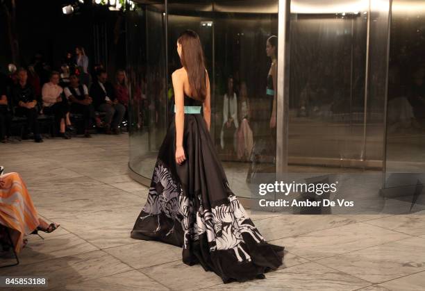 Model walks the runway at the Carolina Herrera show at The Museum of Modern Art on September 11, 2017 in New York City.