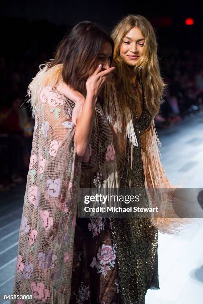 Bella Hadid and Gigi Hadid walk the runway during the Ann Sui fashion show during New York Fashion Week: The Shows at Gallery 1, Skylight Clarkson Sq...