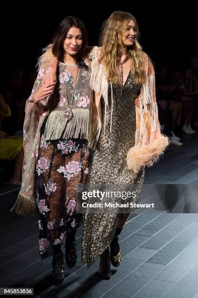 Bella Hadid and Gigi Hadid walk the runway during the Ann Sui fashion show during New York Fashion Week: The Shows at Gallery 1, Skylight Clarkson Sq...