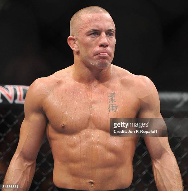 Georges St-Pierre waits for the second round to start against BJ Penn at UFC 94 Georges St-Pierre vs. BJ Penn 2 at the MGM Grand Arena on January 31,...
