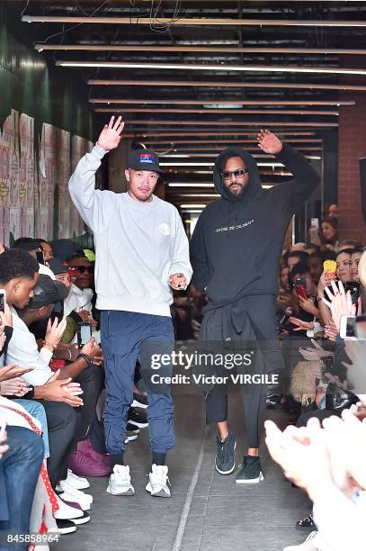 Designers Maxwell Osborne and Dao-Yi Chow walk the runway at the Public School Ready to Wear Spring/Summer 2018 fashion show during New York Fashion...