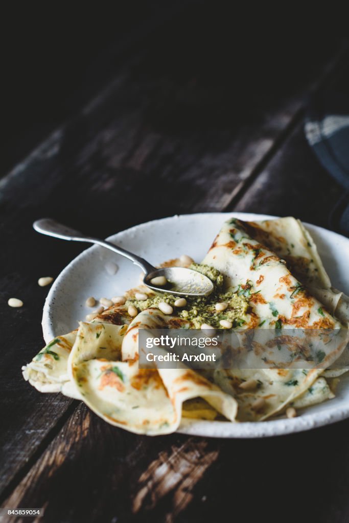 Savory crepes on plate