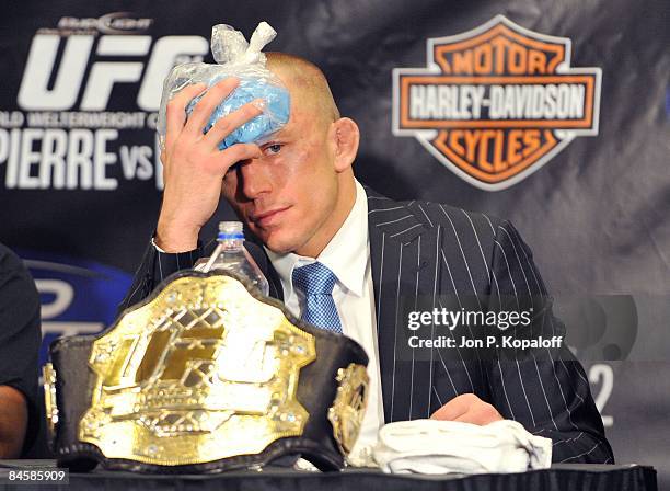 Georges St-Pierre answers question at the post-fight press conference at UFC 94 Georges St-Pierre vs. BJ Penn 2 at the MGM Grand Arena on January 31,...