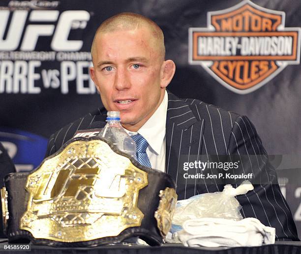 Georges St-Pierre answers question at the post-fight press conference at UFC 94 Georges St-Pierre vs. BJ Penn 2 at the MGM Grand Arena on January 31,...