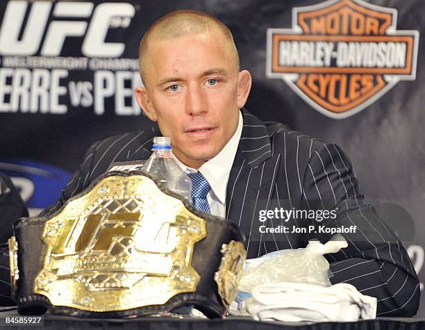 Georges St-Pierre answers question at the post-fight press conference at UFC 94 Georges St-Pierre vs. BJ Penn 2 at the MGM Grand Arena on January 31,...