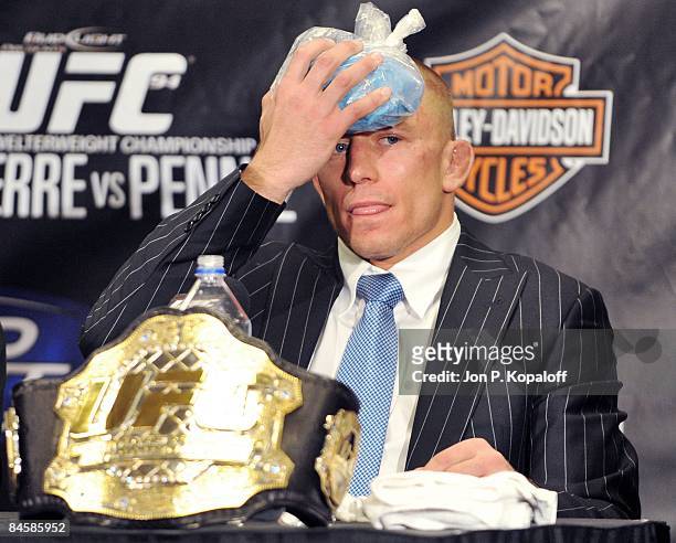 Georges St-Pierre answers question at the post-fight press conference at UFC 94 Georges St-Pierre vs. BJ Penn 2 at the MGM Grand Arena on January 31,...