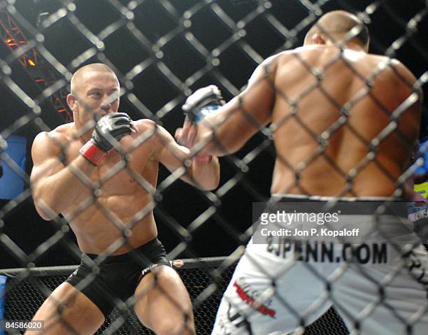 Georges St-Pierre battles BJ Penn at UFC 94 Georges St-Pierre vs. BJ Penn 2 at the MGM Grand Arena on January 31, 2009 in Las Vegas, Nevada.