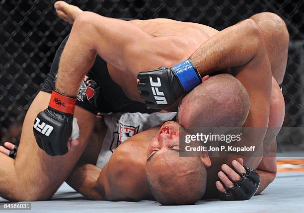 Georges St-Pierre battles BJ Penn at UFC 94 Georges St-Pierre vs. BJ Penn 2 at the MGM Grand Arena on January 31, 2009 in Las Vegas, Nevada.