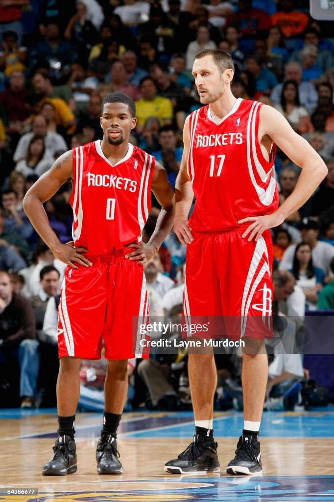 Nba 2008 Rockets Aaron Brooks and Brent Barry of the Houston Rockets stand on the ...