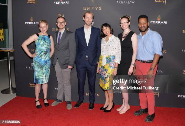 Writers Ariel Dumas, Daniel Kibblesmith, Gabe Gronli, Jen Spyra, Kate Sidley and John Thibodeaux attend the Television Academy's celebration for Emmy...