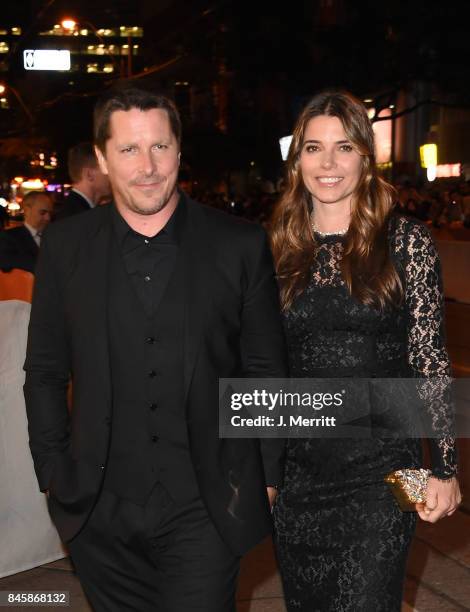 Christian Bale and Sibi Blazic attend the 'Hostiles' premiere during the 2017 Toronto International Film Festival at Princess of Wales Theatre on...