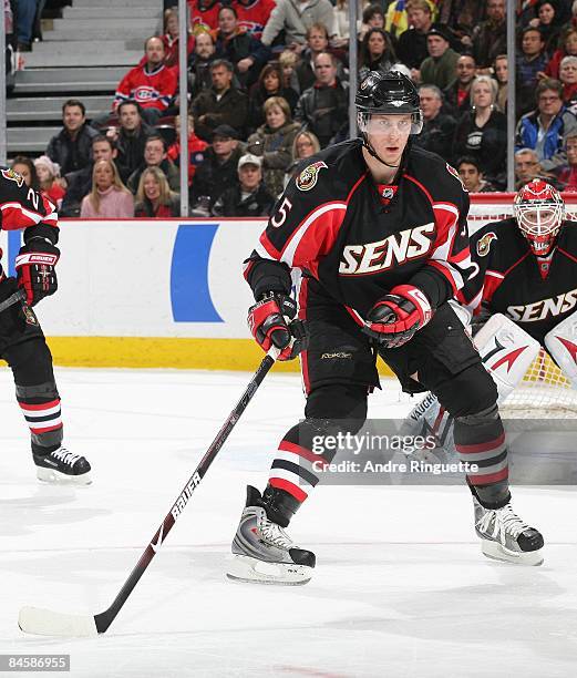 Christoph Schubert of the Ottawa Senators skates against the Montreal Canadiens at Scotiabank Place on January 17, 2009 in Ottawa, Ontario, Canada.