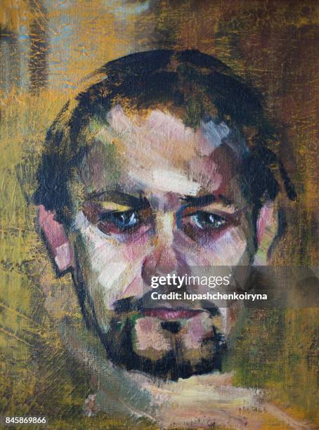 picturesque portrait of a young man - oil painting man stock illustrations