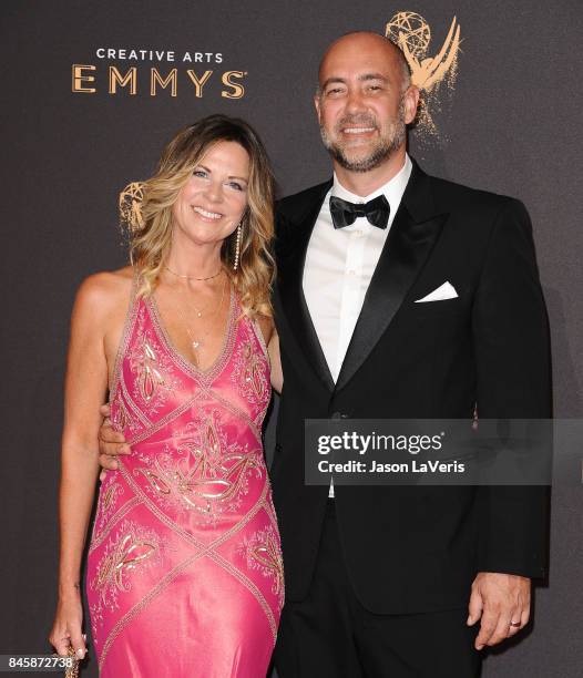 Actress Mo Collins and actor Alex Skuby attend the 2017 Creative Arts Emmy Awards at Microsoft Theater on September 9, 2017 in Los Angeles,...