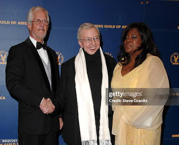 President Michael Apted, film critic Roger Ebert and wife Chaz Ebert pose in the press room at the 61st Annual DGA Awards at the Hyatt Regency...