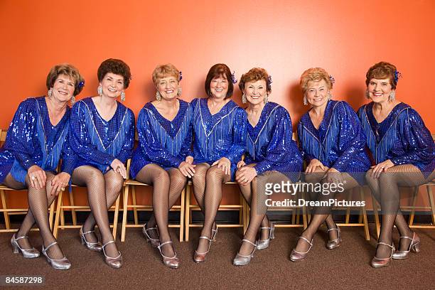 portrait of a group of senior women tap dancers - tap dancing stock pictures, royalty-free photos & images