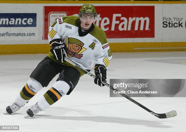 Matt Duchene of the Brampton Battalion skates in a game against the Peterborough Petes on January 31, 2009 at the Memorial Centre in Peterborough,...