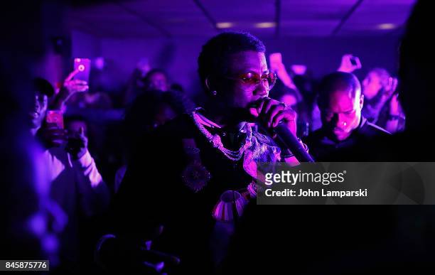 Gucci Mane performs during the Helder Vices Corp presentation and party at The Mailroom on September 11, 2017 in New York City.